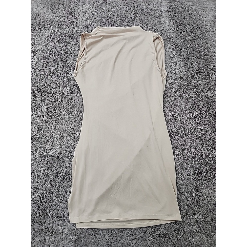 Shein Bodycon Dress Womens XL Beige Ruched Mock Neck Sleeveless Mini